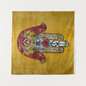 Ruby Pomegranate Heart Red Bird Hamsa Wandkleed (Voorkant (horizontaal))