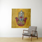 Ruby Pomegranate Heart Red Bird Hamsa Wandkleed (In situ)