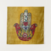 Ruby Pomegranate Heart Red Bird Hamsa Wandkleed (Voorkant)
