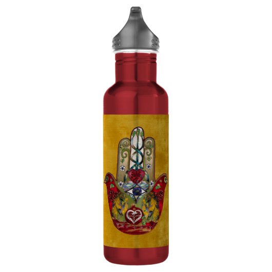 Ruby Pomegranate Heart Red Bird Hamsa Waterfles (Rechts)