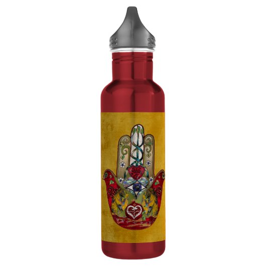 Ruby Pomegranate Heart Red Bird Hamsa Waterfles (Links)