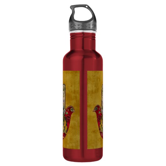 Ruby Pomegranate Heart Red Bird Hamsa Waterfles (Achterkant)