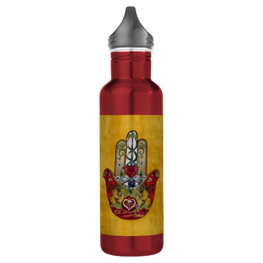 Ruby Pomegranate Heart Red Bird Hamsa Waterfles (Links)