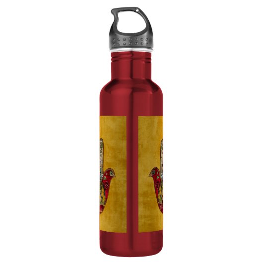 Ruby Pomegranate Heart Red Bird Hamsa Waterfles (Achterkant)