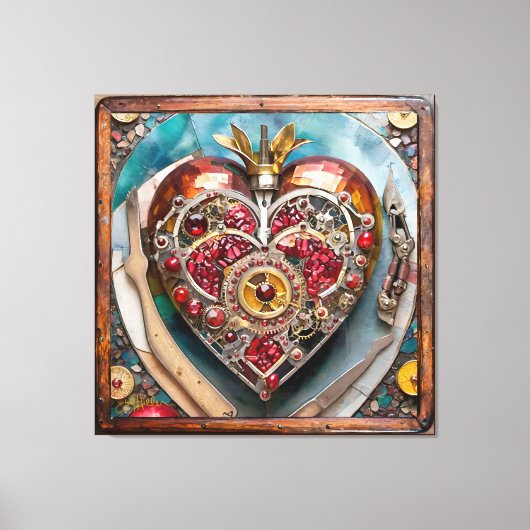 Ruby Pomegranate Heart Steampunk Series Canvas Afdruk (Voorkant)