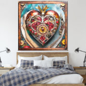 Ruby Pomegranate Heart Steampunk Series Canvas Afdruk (Insitu (Slaapkamer))