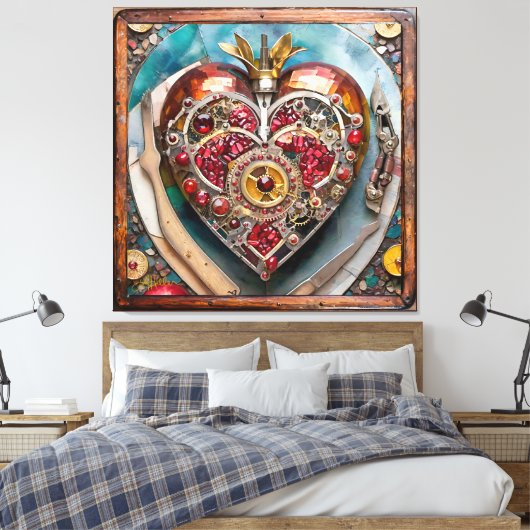 Ruby Pomegranate Heart Steampunk Series Canvas Afdruk (Insitu (Slaapkamer))