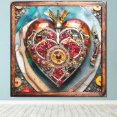 Ruby Pomegranate Heart Steampunk Series Canvas Afdruk (Insitu (Houten vloer))