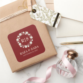 Ruby Radiance Red and Cream Wedding Vierkante Sticker