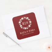 Ruby Radiance Rode en Crème Trouw Vierkante Sticker (Envelop)