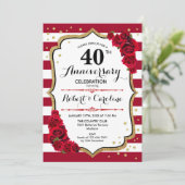 Ruby Red 40e verjaardag - Goud Wit Rood Kaart (Staand voorkant)