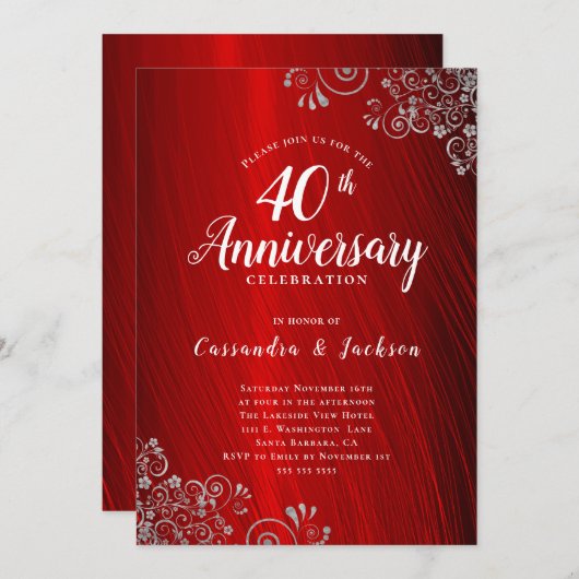 Ruby Red 40th Jubileum Party Kaart (Voorkant / Achterkant)