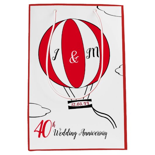 Ruby Red 40th trouwdag heteluchtballon Medium Cadeauzakje (Voorkant)