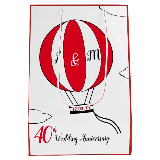 Ruby Red 40th trouwdag heteluchtballon Medium Cadeauzakje (Achterkant)