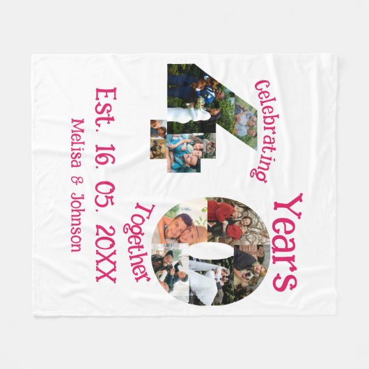 Ruby Red 40th Wedding Jubileum 11 Foto Collage Fleece Deken (Voorkant (Horizontaal))