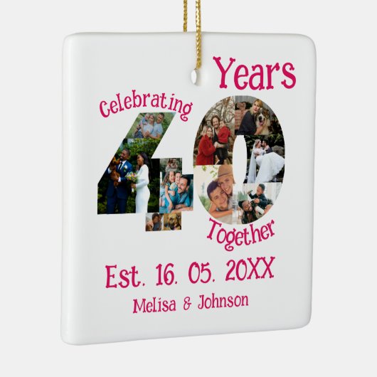 Ruby Red 40th Wedding Jubileum 11 Foto Collage Keramisch Ornament (Rechts)