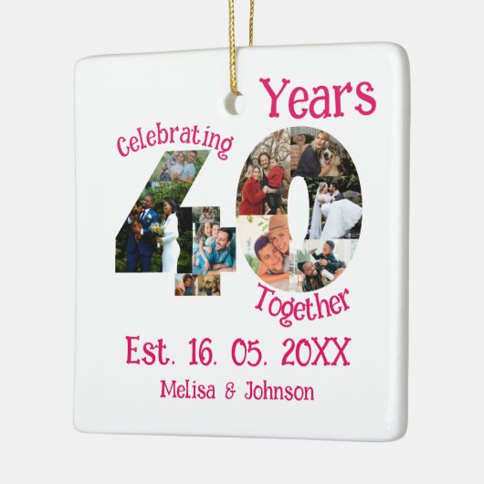 Ruby Red 40th Wedding Jubileum 11 Foto Collage Keramisch Ornament (Links)