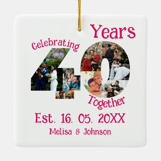 Ruby Red 40th Wedding Jubileum 11 Foto Collage Keramisch Ornament (Achterkant)