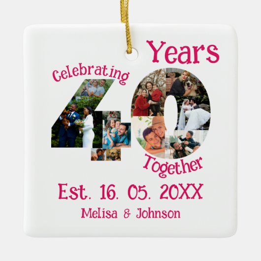 Ruby Red 40th Wedding Jubileum 11 Foto Collage Keramisch Ornament (Voorkant)