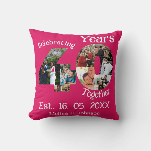 Ruby Red 40th Wedding Jubileum 11 Foto Collage Kussen (Voorkant)