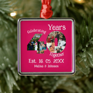 Ruby Red 40th Wedding Jubileum 11 Foto Collage Metalen Ornament