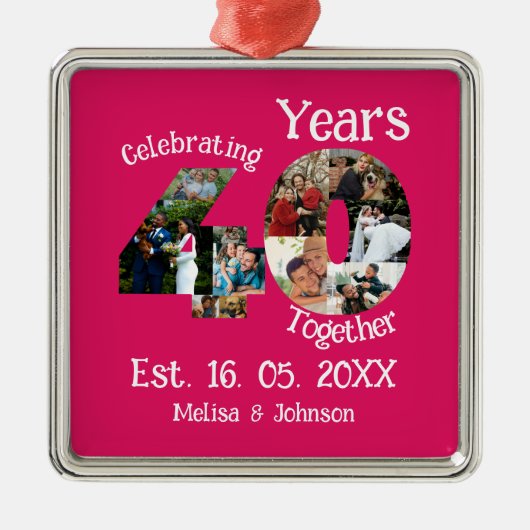 Ruby Red 40th Wedding Jubileum 11 Foto Collage Metalen Ornament (Voorkant)