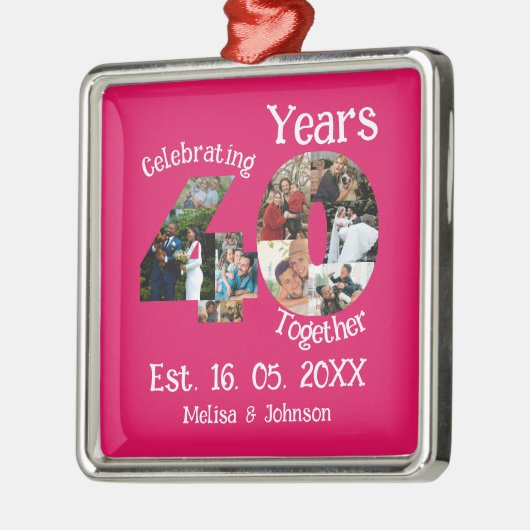 Ruby Red 40th Wedding Jubileum 11 Foto Collage Metalen Ornament (Links)