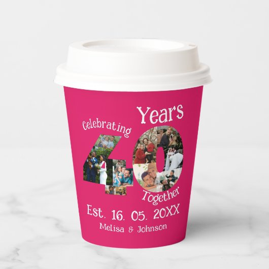 Ruby Red 40th Wedding Jubileum 11 Foto Collage Papieren Bekers (Voorkant)