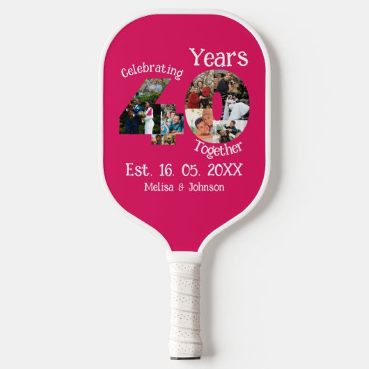 Ruby Red 40th Wedding Jubileum 11 Foto Collage Pickleball Paddle (Voorkant)