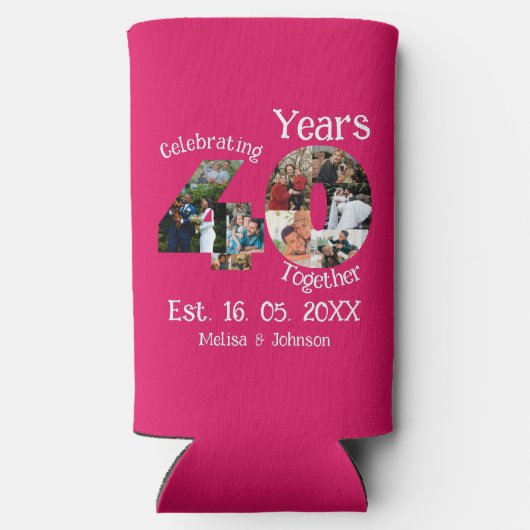 Ruby Red 40th Wedding Jubileum 11 Foto Collage Seltzer Blikjeskoeler (Achterkant)