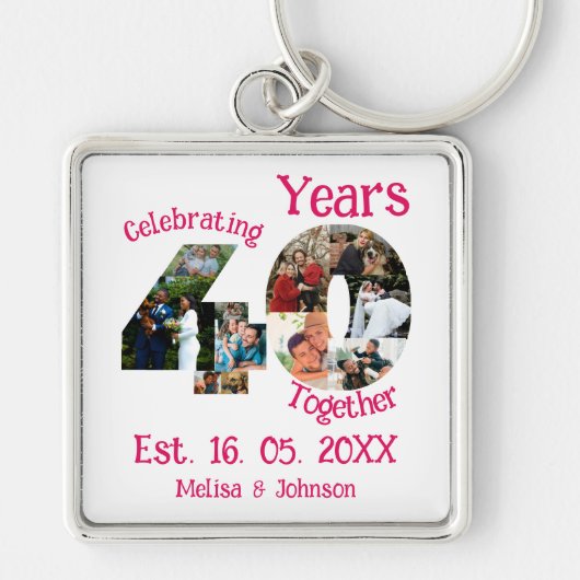 Ruby Red 40th Wedding Jubileum 11 Foto Collage Sleutelhanger (Voorkant)