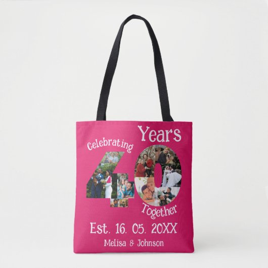 Ruby Red 40th Wedding Jubileum 11 Foto Collage Tote Bag (Voorkant)