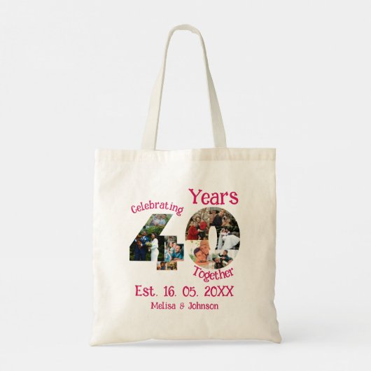 Ruby Red 40th Wedding Jubileum 11 Foto Collage Tote Bag (Achterkant)
