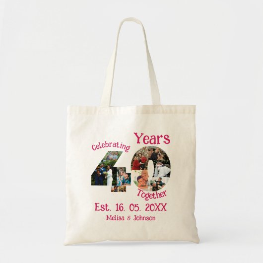 Ruby Red 40th Wedding Jubileum 11 Foto Collage Tote Bag (Voorkant)