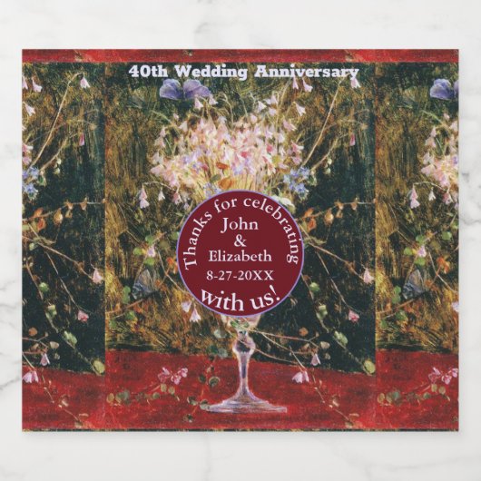 Ruby Red 40th Wedding Jubileum Sparkling Wijnetiket (Enkel label)
