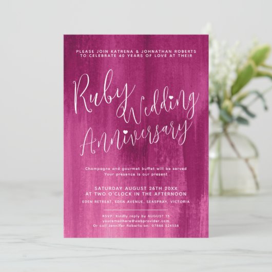 Ruby red abstract art 40th bruiloft kaart (Staand voorkant)