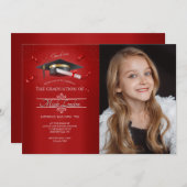 Ruby Red Afstuderen Fotouitnodiging Kaart (Voorkant / Achterkant)