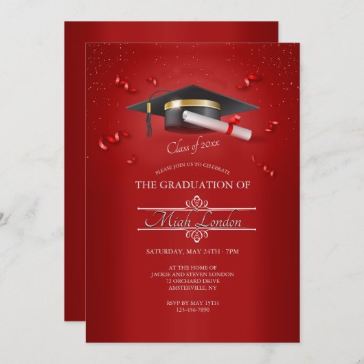 Ruby Red Afstuderen Kaart (Voorkant / Achterkant)