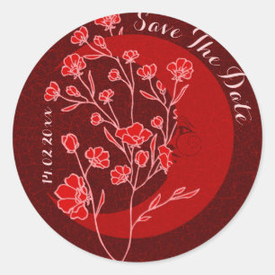  Ruby Red Art Nouveau Moon Bewaar De Datum Ronde Sticker