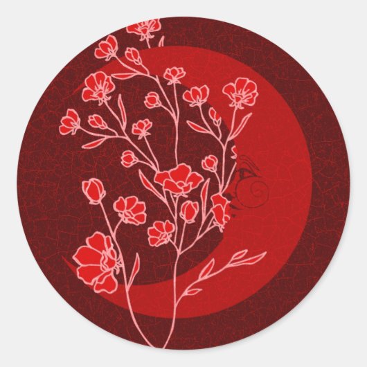Ruby Red Art Nouveau Moon & Flowers Ronde Sticker (Voorkant)