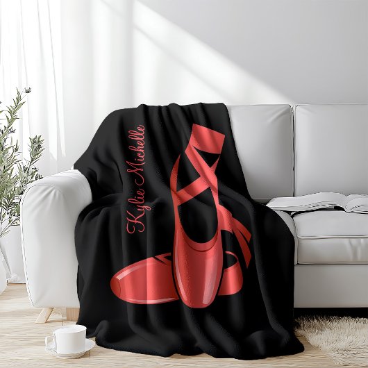 Ruby Red Ballet Slippers w Name Dance Fleece Deken