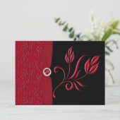 Ruby Red, Black Floral Wedding Invitation Kaart (Staand voorkant)