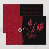 Ruby Red, Black Floral Wedding Invitation Kaart (Voorkant / Achterkant)