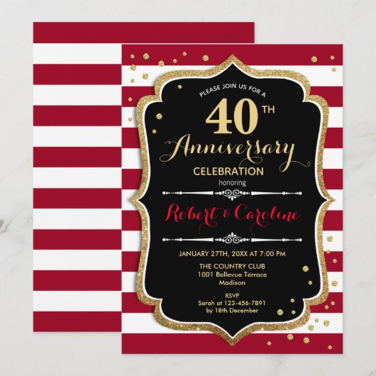Ruby Red Black Gold 40ste verjaardag Kaart (Voorkant / Achterkant)