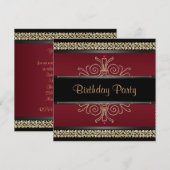 Ruby Red Black Gold Womans Birthday Party Kaart (Voorkant / Achterkant)