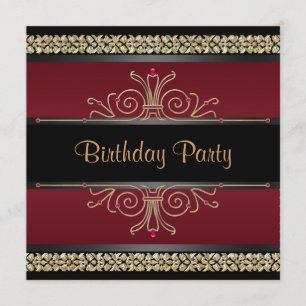 Ruby Red Black Gold Womans Birthday Party Kaart