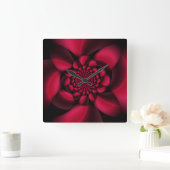 Ruby Red Black Petal Vierkante Klok (Huis)