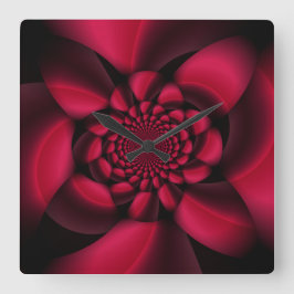 Ruby Red Black Petal Vierkante Klok