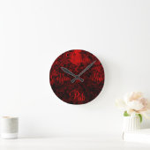Ruby red black stylish floral vibrant elegant ronde klok (Huis)