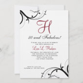 Ruby Red Black White Swirls 50th Birthday Kaart (Voorkant)